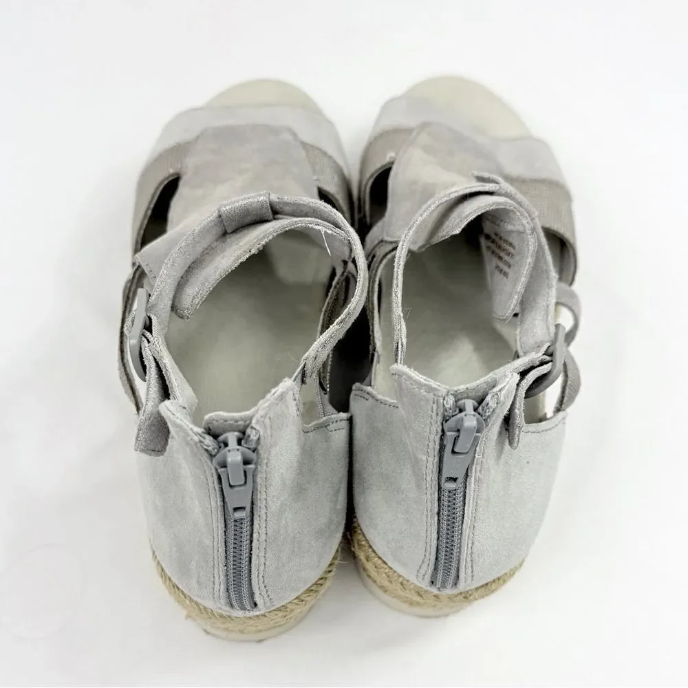 Earth MODENA JASMINE Grey Silver Sparkle Espadrille Wedge Gladiator Sandals
